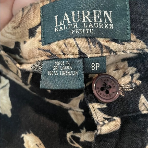 Vintage Lauren Ralph Lauren Linen Pants Womens Size 8P Petite Floral Green Label - Picture 3 of 7